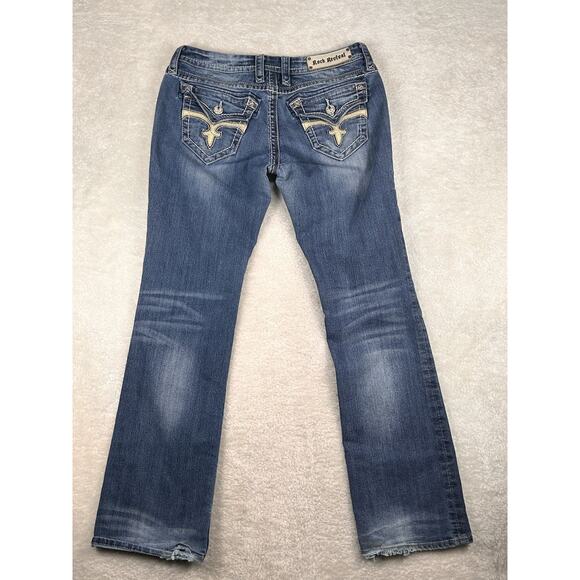 Rock Revival Leah Easy Boot Jeans Women Size 30 (32x33) Embroidered Distressed - Picture 3 of 11